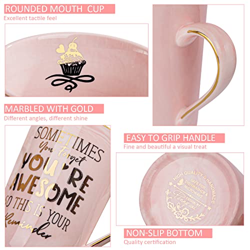 Birthday Thank You Gifts for Women, Sometimes You Forget You're Awesome Coffee Mug, Inspirational Christmas Gift for Her, Boss Lady Employee Coworker, 14oz Pink Marble Gold Print Cup, Nice Gift Boxed - My Kitchen Products