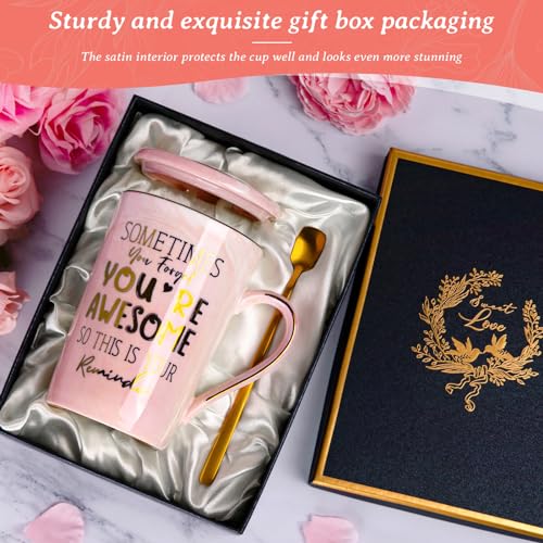 Birthday Thank You Gifts for Women, Sometimes You Forget You're Awesome Coffee Mug, Inspirational Christmas Gift for Her, Boss Lady Employee Coworker, 14oz Pink Marble Gold Print Cup, Nice Gift Boxed - My Kitchen Products