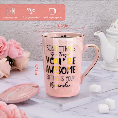 Birthday Thank You Gifts for Women, Sometimes You Forget You're Awesome Coffee Mug, Inspirational Christmas Gift for Her, Boss Lady Employee Coworker, 14oz Pink Marble Gold Print Cup, Nice Gift Boxed - My Kitchen Products