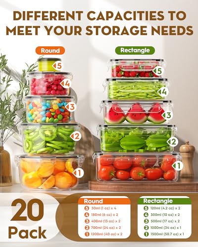 BiuLeon 40 PCS Food Storage Containers with Lids Airtight (20 Containers & 20 Lids), Leakproof Meal Prep for Kitchen Storage, BPA-free, Food-grade, Reusable, Microwave/Dishwasher Safe - My Kitchen Products