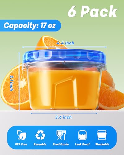 BiuLeon 6 Pack-17oz Freezer Storage Containers, Plastic Food Storage Containers with Twist Top Lids, BPA Free and Reusable Soup Containers with Lid, Microwave and Dishwasher Safe - My Kitchen Products
