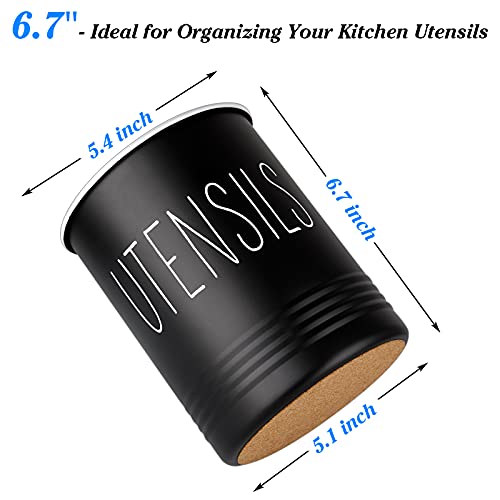 Bivvclaz Kitchen Utensil Holder, 6.7" Utensil Holder for Kitchen Counter, Cooking Utensil Crock with Cork Bottom, Modern Farmhouse Decor, Countertop Utensil Storage Organizer Caddy, Black - My Kitchen Products