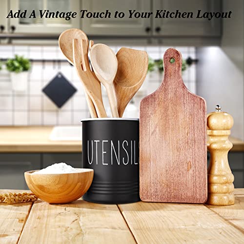 Bivvclaz Kitchen Utensil Holder, 6.7" Utensil Holder for Kitchen Counter, Cooking Utensil Crock with Cork Bottom, Modern Farmhouse Decor, Countertop Utensil Storage Organizer Caddy, Black - My Kitchen Products