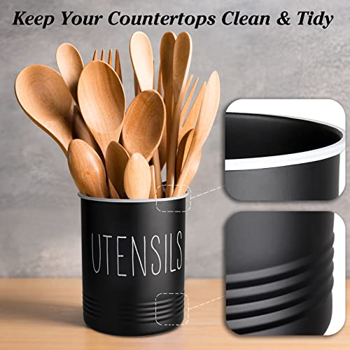 Bivvclaz Kitchen Utensil Holder, 6.7" Utensil Holder for Kitchen Counter, Cooking Utensil Crock with Cork Bottom, Modern Farmhouse Decor, Countertop Utensil Storage Organizer Caddy, Black - My Kitchen Products