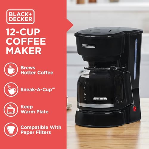 BLACK+DECKER 12-Cup Coffee Maker with Easy On/Off Switch, Easy Pour, Non-Drip Carafe with Removable Filter Basket, Vortex Technology, Black - My Kitchen Products