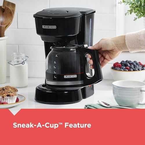 BLACK+DECKER 12-Cup Coffee Maker with Easy On/Off Switch, Easy Pour, Non-Drip Carafe with Removable Filter Basket, Vortex Technology, Black - My Kitchen Products