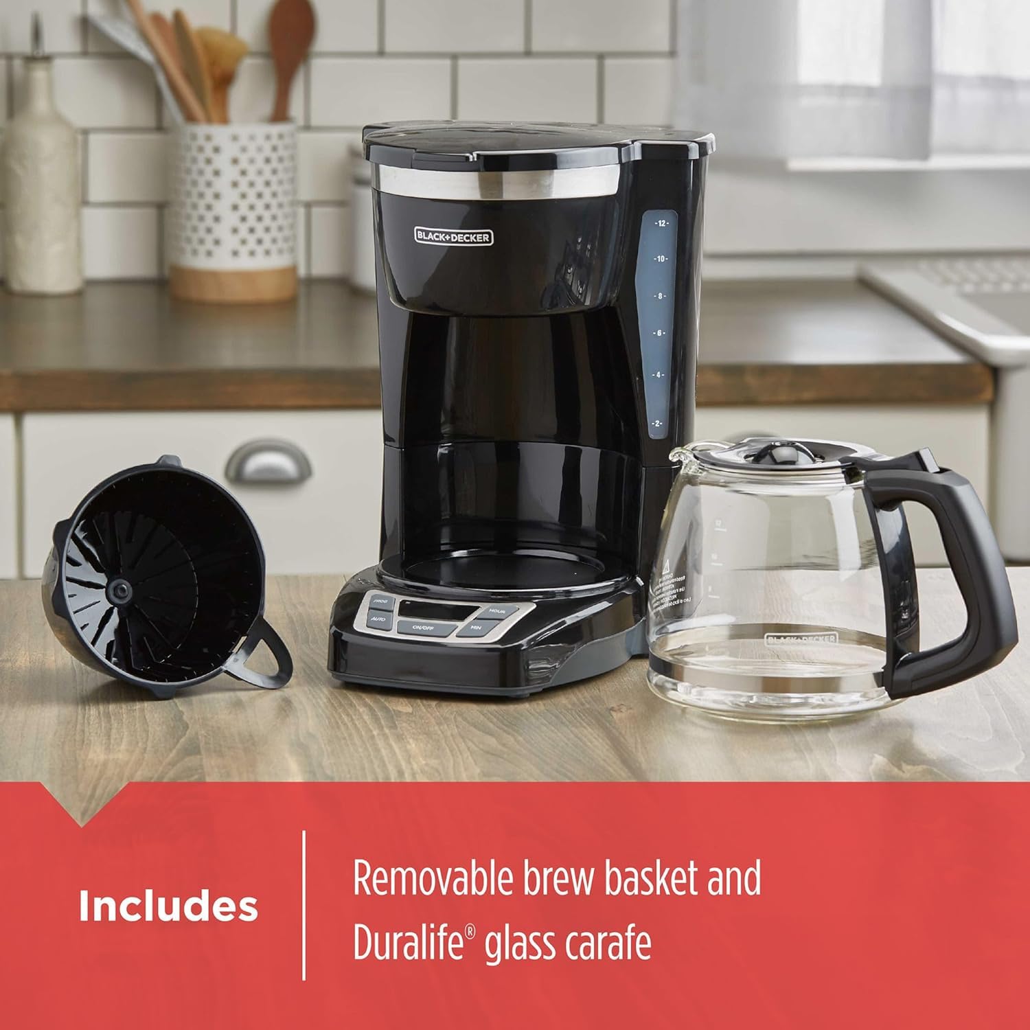 BLACK+DECKER 12-Cup Digital Coffee Maker, Programmable, Washable Basket Filter, Sneak-A-Cup, Auto Brew, Water Window, Keep Hot Plate, Black - My Kitchen Products
