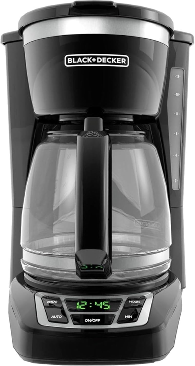 BLACK+DECKER 12-Cup Digital Coffee Maker, Programmable, Washable Basket Filter, Sneak-A-Cup, Auto Brew, Water