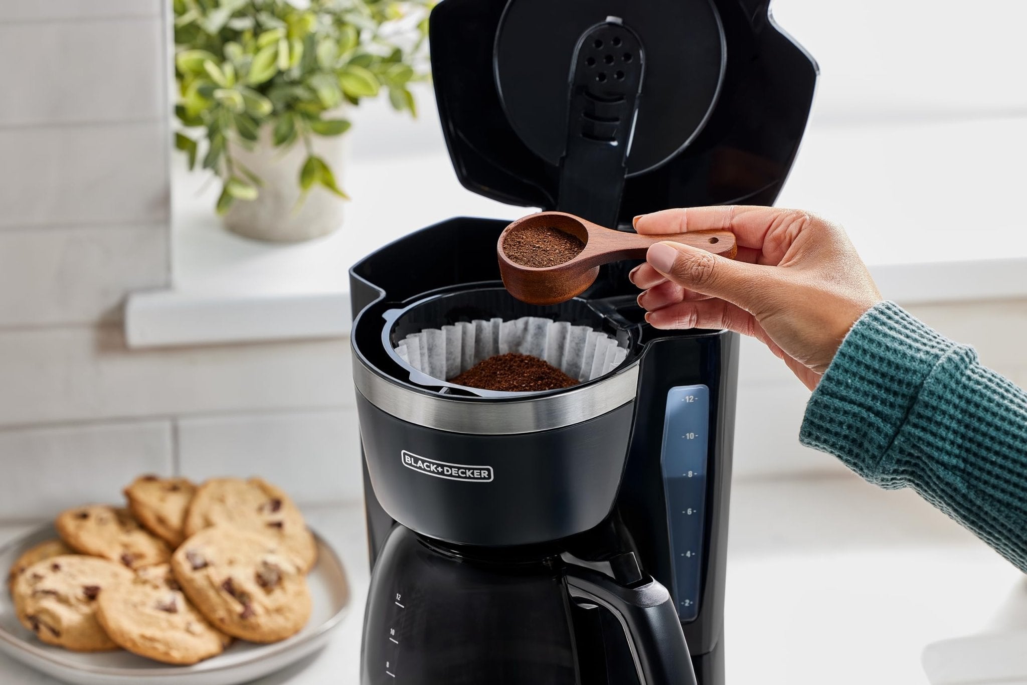 BLACK+DECKER 12-Cup Digital Coffee Maker, Programmable, Washable Basket Filter, Sneak-A-Cup, Auto Brew, Water Window, Keep Hot Plate, Black - My Kitchen Products