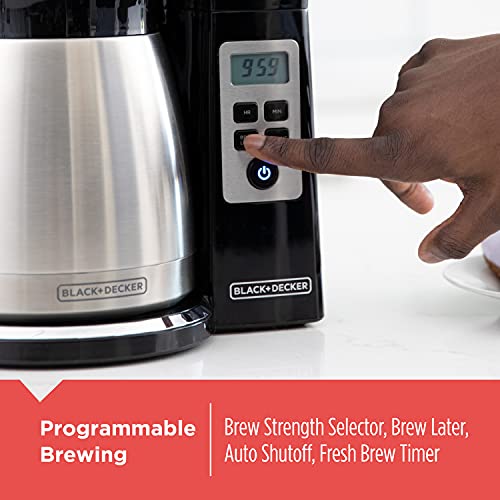 BLACK+DECKER 12 Cup Thermal Programmable Coffee Maker with Brew Strength and VORTEX Technology, Black/Steel, CM2046S - My Kitchen Products