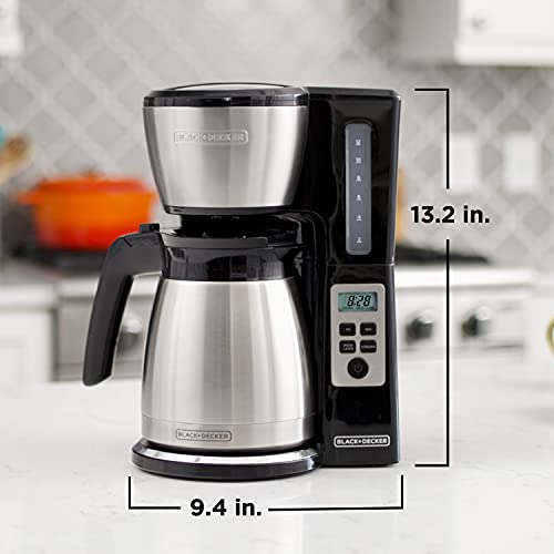 BLACK+DECKER 12 Cup Thermal Programmable Coffee Maker with Brew Strength and VORTEX Technology, Black/Steel, CM2046S - My Kitchen Products