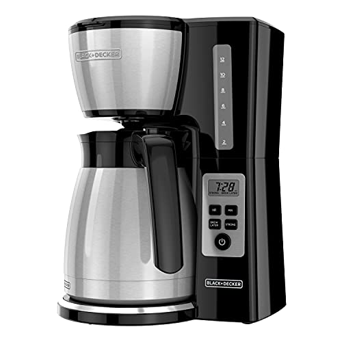 BLACK+DECKER 12 Cup Thermal Programmable Coffee Maker with Brew Strength and VORTEX Technology, Black/Steel, CM2046S - My Kitchen Products
