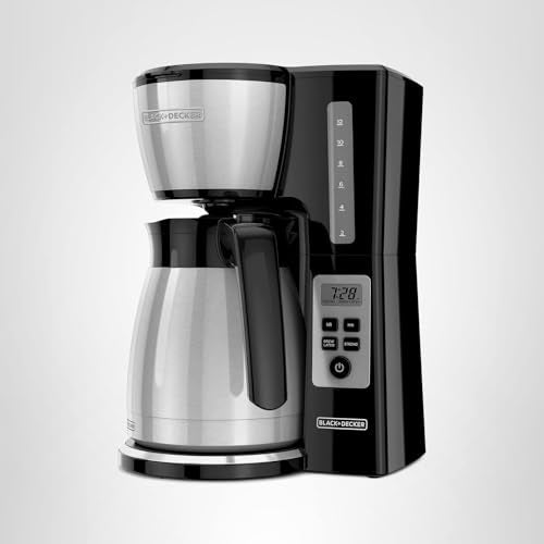 BLACK+DECKER 12 Cup Thermal Programmable Coffee Maker with Brew Strength and VORTEX Technology, Black/Steel, CM2046S - My Kitchen Products