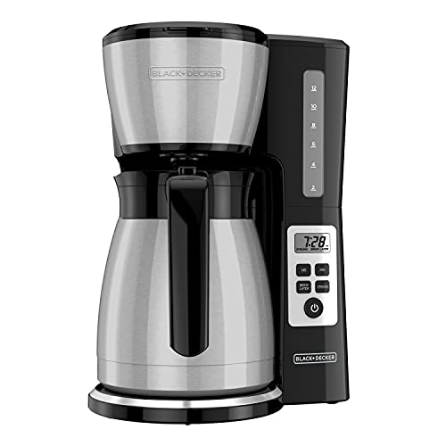 BLACK+DECKER 12 Cup Thermal Programmable Coffee Maker with Brew Strength and VORTEX Technology, Black/Steel, CM2046S - My Kitchen Products