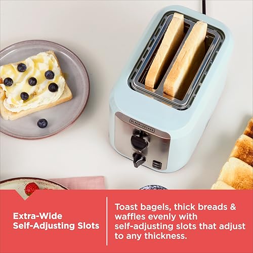 BLACK+DECKER 2-Slice Toaster, Extra-Wide Slots, 7 Shade Settings, Bagel & Frozen Functions, Removable Crumb Tray, Surf Spray Blue - My Kitchen Products