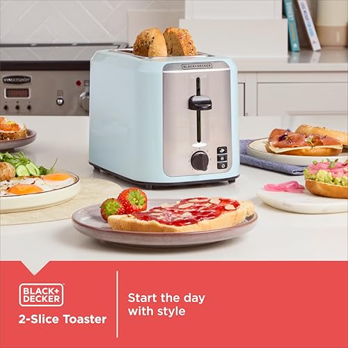 BLACK+DECKER 2-Slice Toaster, Extra-Wide Slots, 7 Shade Settings, Bagel & Frozen Functions, Removable Crumb Tray, Surf Spray Blue - My Kitchen Products