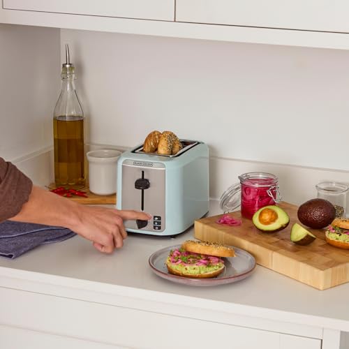 BLACK+DECKER 2-Slice Toaster, Extra-Wide Slots, 7 Shade Settings, Bagel & Frozen Functions, Removable Crumb Tray, Surf Spray Blue - My Kitchen Products