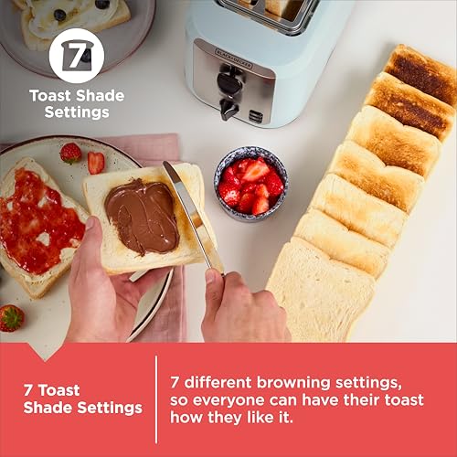BLACK+DECKER 2-Slice Toaster, Extra-Wide Slots, 7 Shade Settings, Bagel & Frozen Functions, Removable Crumb Tray, Surf Spray Blue - My Kitchen Products