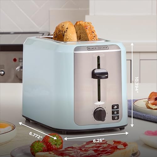BLACK+DECKER 2-Slice Toaster, Extra-Wide Slots, 7 Shade Settings, Bagel & Frozen Functions, Removable Crumb Tray, Surf Spray Blue - My Kitchen Products