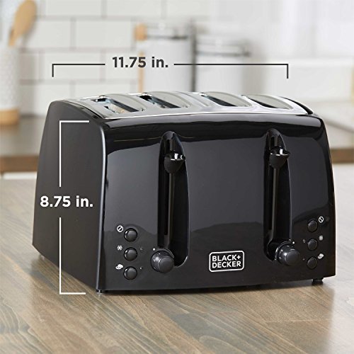 BLACK+DECKER 4-Slice Toaster, TR1410BD, Extra-Wide, 7 Shade Settings, Crumb Trays, Gloss Black - My Kitchen Products
