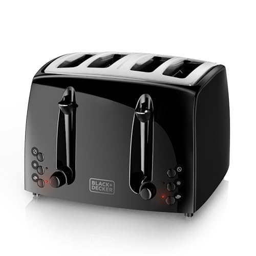 BLACK+DECKER 4-Slice Toaster, TR1410BD, Extra-Wide, 7 Shade Settings, Crumb Trays, Gloss Black - My Kitchen Products