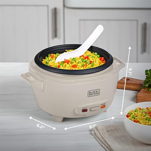 BLACK+DECKER 6-Cup Cooked (3 Cups Uncooked) Rice Cooker, Steaming Basket, Removable Nonstick Bowl, One-Touch Operation, Baked Stone - My Kitchen Products