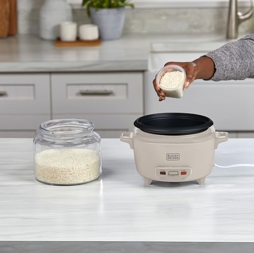 BLACK+DECKER 6-Cup Cooked (3 Cups Uncooked) Rice Cooker, Steaming Basket, Removable Nonstick Bowl, One-Touch Operation, Baked Stone - My Kitchen Products