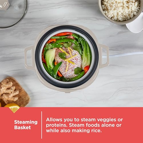BLACK+DECKER 6-Cup Cooked (3 Cups Uncooked) Rice Cooker, Steaming Basket, Removable Nonstick Bowl, One-Touch Operation, Baked Stone - My Kitchen Products