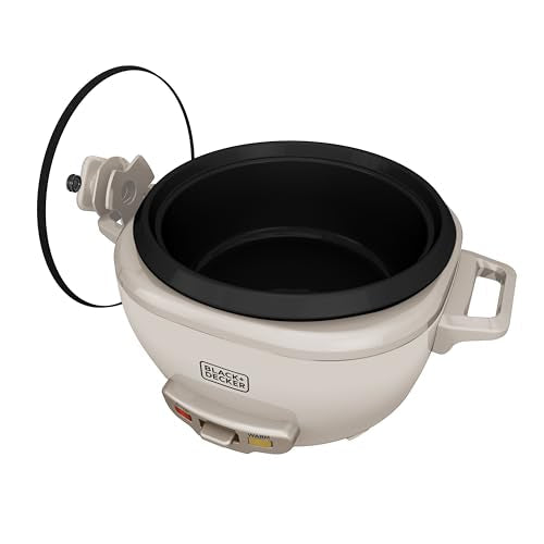 BLACK+DECKER 6-Cup Cooked (3 Cups Uncooked) Rice Cooker, Steaming Basket, Removable Nonstick Bowl, One-Touch Operation, Baked Stone - My Kitchen Products