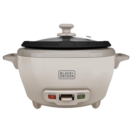 BLACK+DECKER 6-Cup Cooked (3 Cups Uncooked) Rice Cooker, Steaming Basket, Removable Nonstick Bowl, One-Touch Operation, Baked Stone - My Kitchen Products