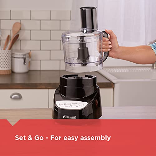BLACK+DECKER 8-Cup Food Processor, Easy Assembly, Stainless Steel S-Blade, Shred, Slice, Chop, Puree, 450W Motor - My Kitchen Products