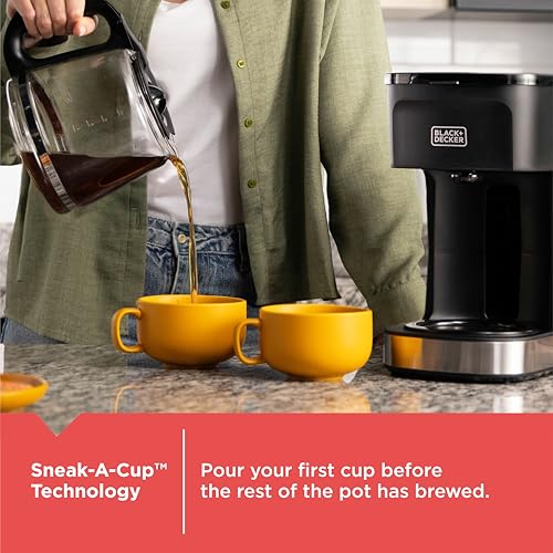BLACK+DECKER CAFÉCRAFT 12-Cup Coffee Maker, One-Switch Drip Coffeemaker with Vortex Showerhead Technology, Sneak-A-Cup, Keep Warm Function, Stainless Steel - My Kitchen Products