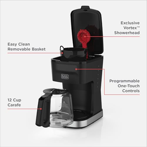 BLACK+DECKER CAFÉCRAFT 12-Cup Programmable Coffee Maker, Stainless Steel Drip Coffeemaker with Vortex Showerhead, Strength Selector, Sneak-A-Cup, Keep Warm - My Kitchen Products