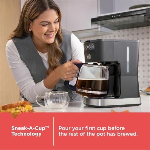 BLACK+DECKER CAFÉCRAFT 12-Cup Programmable Coffee Maker, Stainless Steel Drip Coffeemaker with Vortex Showerhead, Strength Selector, Sneak-A-Cup, Keep Warm - My Kitchen Products
