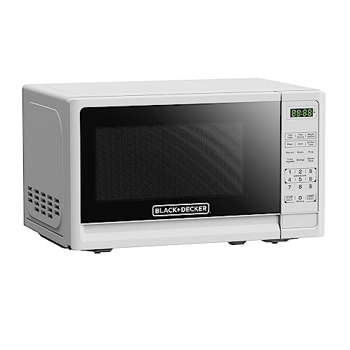 BLACK+DECKER Compact Countertop Microwave Oven 0.7 Cu. Ft. 700-Watts with LED Lighting, Child Lock, White - My Kitchen Products