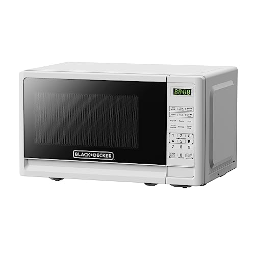 BLACK+DECKER Compact Countertop Microwave Oven 0.7 Cu. Ft. 700-Watts with LED Lighting, Child Lock, White - My Kitchen Products