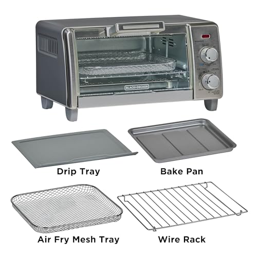 BLACK+DECKER Crisp 'N Bake Air Fry Countertop Convection Toaster Oven, Medium Capacity, 4-Slice, 5-in-1, Fits 9” Pizza, 30-Min Timer, Bake, Broil, Air Fry, Toast, Keep Warm, Stainless Steel - My Kitchen Products
