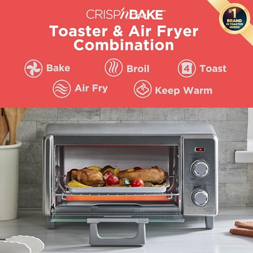 BLACK+DECKER Crisp 'N Bake Air Fry Countertop Convection Toaster Oven, Medium Capacity, 4-Slice, 5-in-1, Fits 9” Pizza, 30-Min Timer, Bake, Broil, Air Fry, Toast, Keep Warm, Stainless Steel - My Kitchen Products