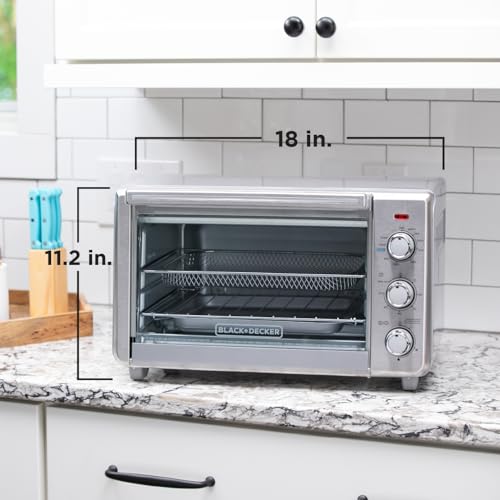 BLACK+DECKER Crisp 'N Bake Air Fryer Countertop Convection Toaster Oven, Large Capacity, 6-Slice, 5-in-1, Fits 12” Pizza, 60-Min Timer, Bake, Broil, Air Fry, Toast, Keep Warm, Stainless Steel - My Kitchen Products