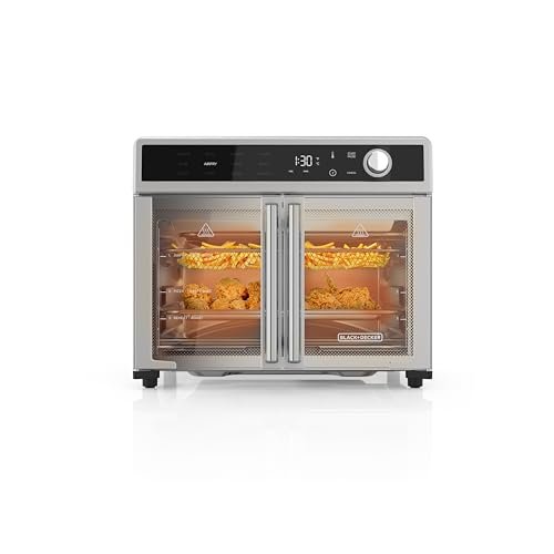 BLACK+DECKER Crisp 'N Bake Air Fryer Toaster Oven Combo, 12 in 1 Countertop Convection Oven Cooks Food Fast, Fits a Whole Pizza or 6 Toast Slices, French Doors with Stainless Steel Finish - My Kitchen Products