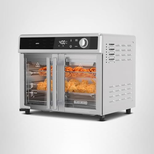 BLACK+DECKER Crisp 'N Bake Air Fryer Toaster Oven Combo, 12 in 1 Countertop Convection Oven Cooks Food Fast, Fits a Whole Pizza or 6 Toast Slices, French Doors with Stainless Steel Finish - My Kitchen Products