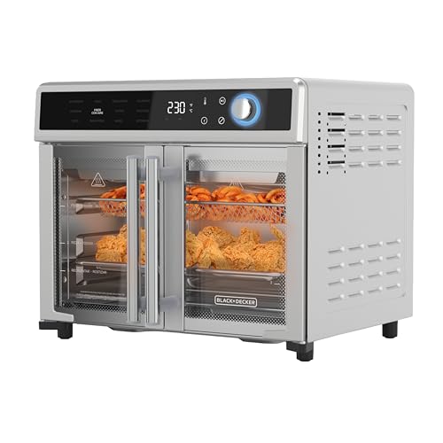 BLACK+DECKER Crisp 'N Bake Air Fryer Toaster Oven Combo, 12 in 1 Countertop Convection Oven Cooks Food Fast, Fits a Whole Pizza or 6 Toast Slices, French Doors with Stainless Steel Finish - My Kitchen Products