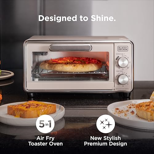 BLACK+DECKER Crisp N Bake™ PRO 4-Slice Digital Air Fry Toaster Oven, 5 Cooking Functions, Convection Countertop Oven, Fits 10” Pizza or 9” Cake Pan, 30-Minute Timer + Stay On, Stainless Steel Accents - My Kitchen Products