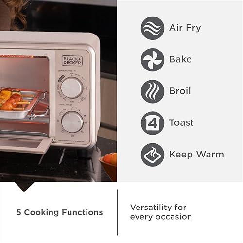 BLACK+DECKER Crisp N Bake™ PRO 4-Slice Digital Air Fry Toaster Oven, 5 Cooking Functions, Convection Countertop Oven, Fits 10” Pizza or 9” Cake Pan, 30-Minute Timer + Stay On, Stainless Steel Accents - My Kitchen Products
