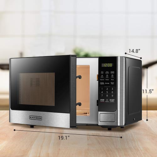 BLACK+DECKER Digital Microwave Oven with Turntable Push-Button Door, Child Safety Lock, Stainless Steel, 0.9 Cu Ft - My Kitchen Products