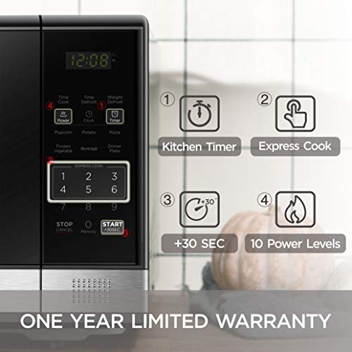 BLACK+DECKER EM031MB11 Digital Microwave Oven with Turntable Push-Button Door, Child Safety Lock, 1000W, 1.1cu.ft, Black & Stainless Steel, 1.1 Cu.ft - My Kitchen Products