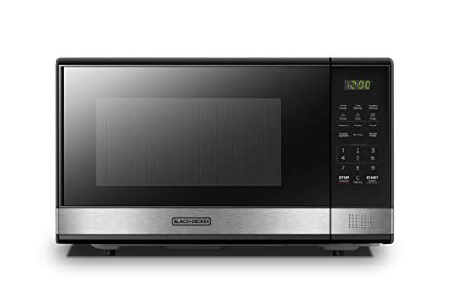 BLACK+DECKER EM031MB11 Digital Microwave Oven with Turntable Push-Button Door, Child Safety Lock, 1000W, 1.1cu.ft, Black & Stainless Steel, 1.1 Cu.ft - My Kitchen Products