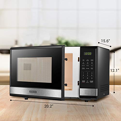 BLACK+DECKER EM031MB11 Digital Microwave Oven with Turntable Push-Button Door, Child Safety Lock, 1000W, 1.1cu.ft, Black & Stainless Steel, 1.1 Cu.ft - My Kitchen Products