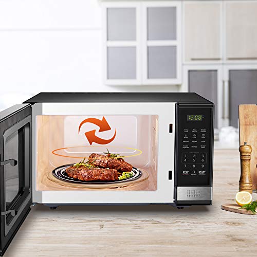 BLACK+DECKER EM031MB11 Digital Microwave Oven with Turntable Push-Button Door, Child Safety Lock, 1000W, 1.1cu.ft, Black & Stainless Steel, 1.1 Cu.ft - My Kitchen Products