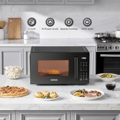 BLACK+DECKER EM0P04P11 Countertop Microwave Oven, 1.1 Cu Ft, 1000W with 6 One-Touch Presets, Express Cooking, 10 Power Levels, and Child Safety Lock, Black - My Kitchen Products